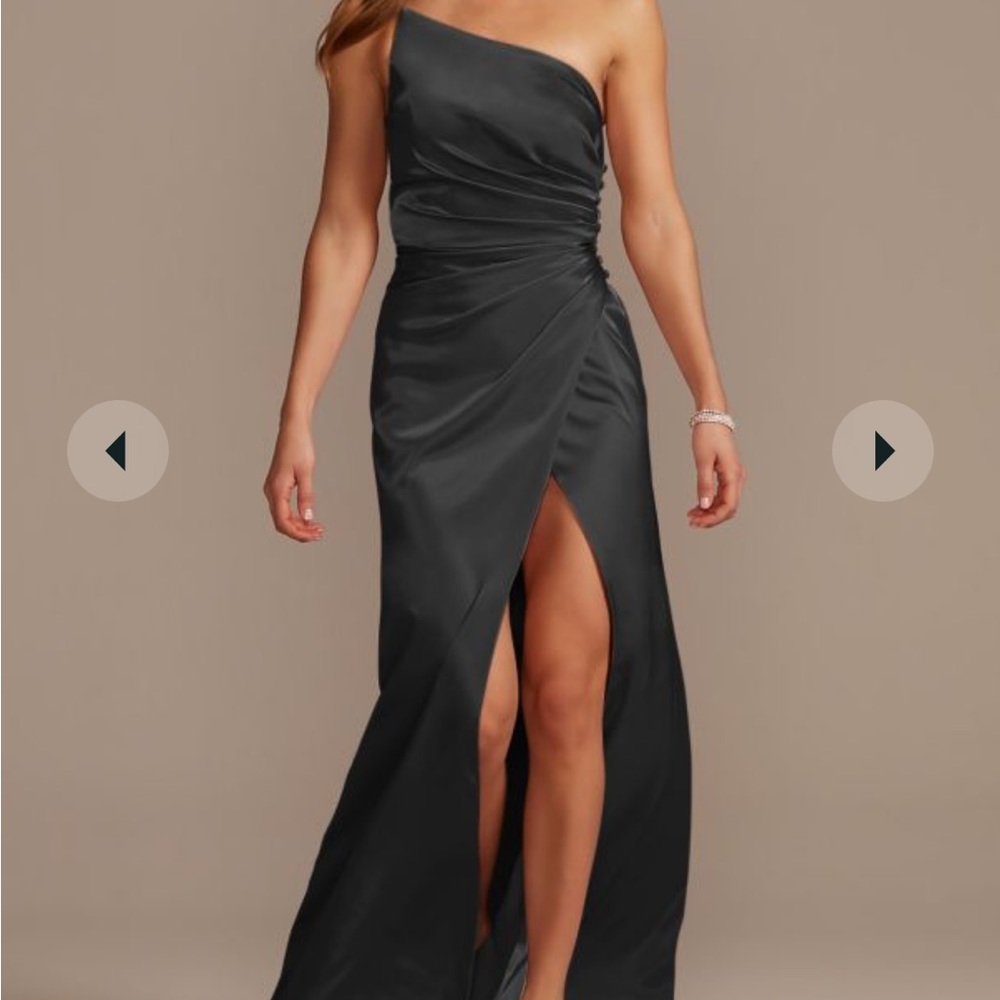 Charmeuse draped one-shoulder bridesmaid dress David’s Bridal